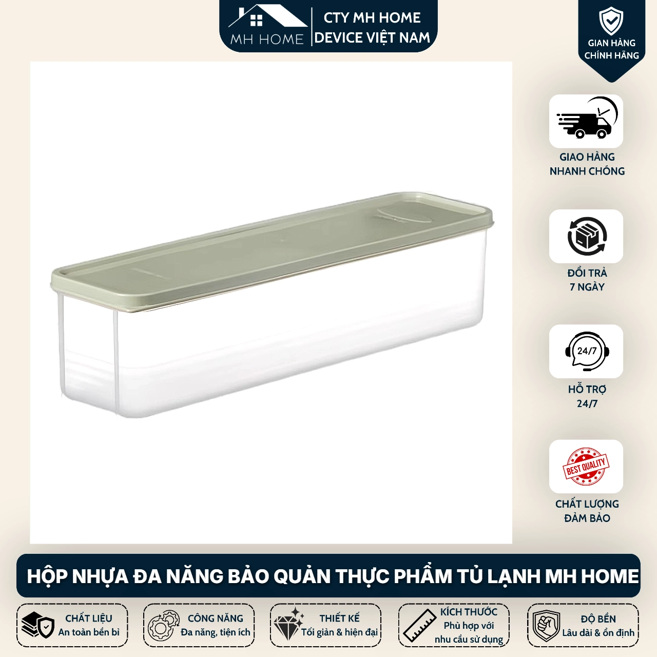 Combo 5 Hộp Đựng Thực Phẩm Trong Tủ Lạnh Nhựa PP PE Cao Cấp Có Nắp Rau Củ Quả - MH HOME DEVICE VIETNAM